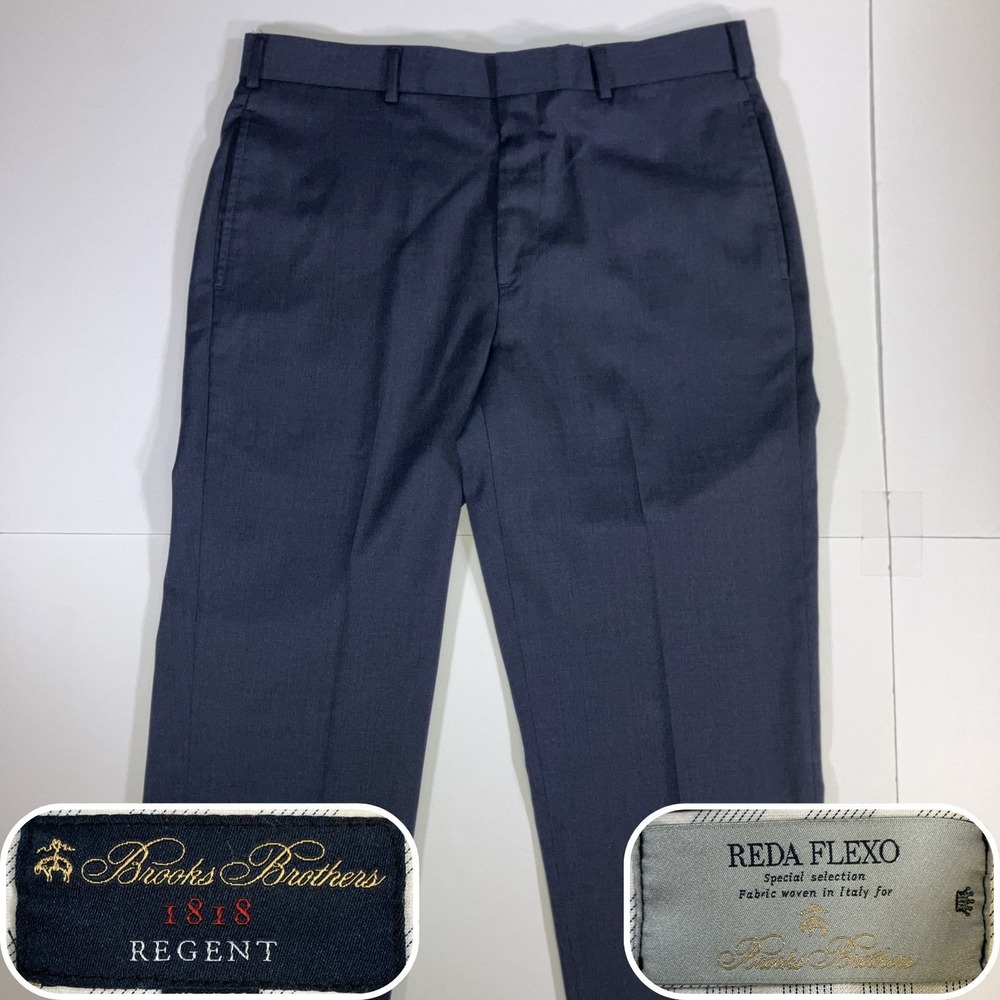 Brooks Brothers 1818 Regent Dress Pants Men 34x32 Navy Reda Wool Altered Hem 26"